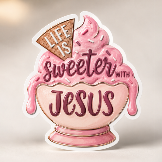LIFE IS SWEETER WITH JESUS Christian Sticker | Faith Vinyl Decal | Cute Religious Laptop Sticker