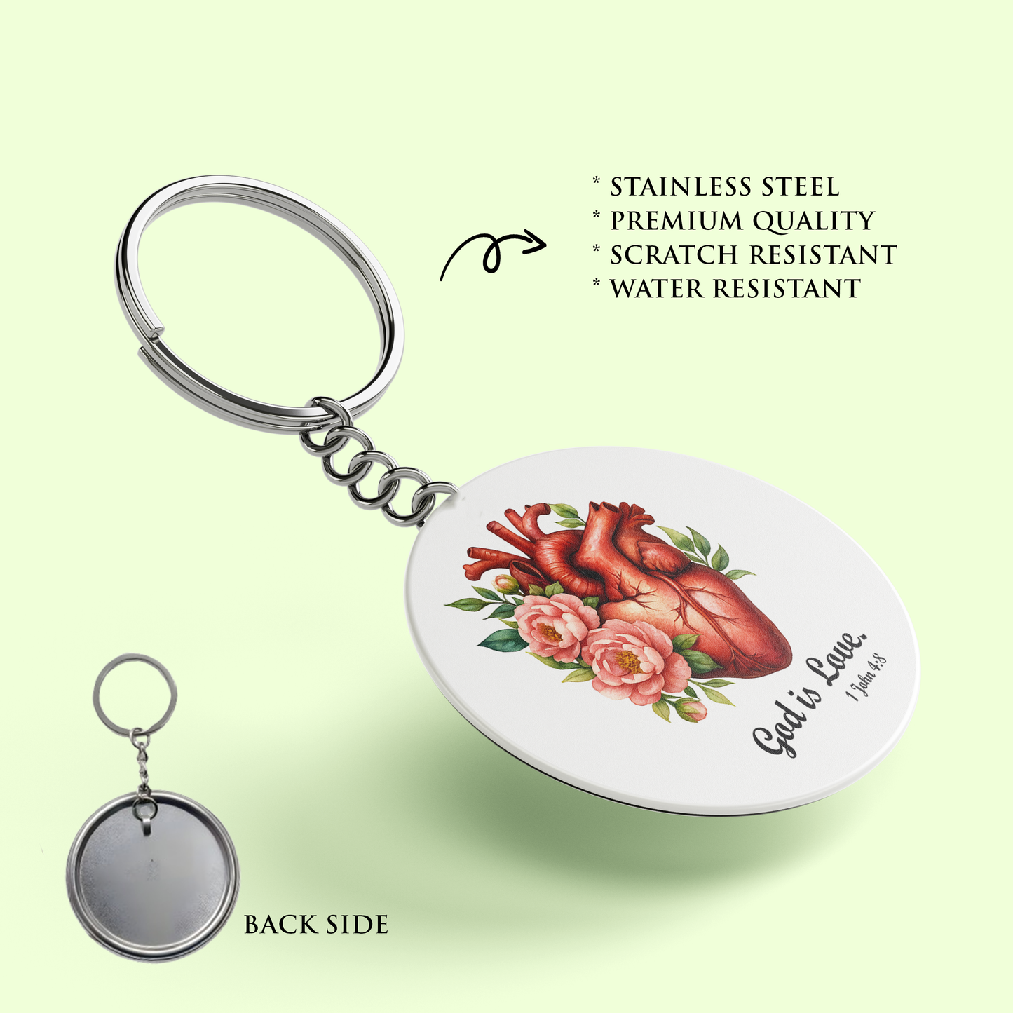 GOD IS LOVE : Stainless Steel Keyring | Bible Verse Keychain | Premium Stainless Steel
