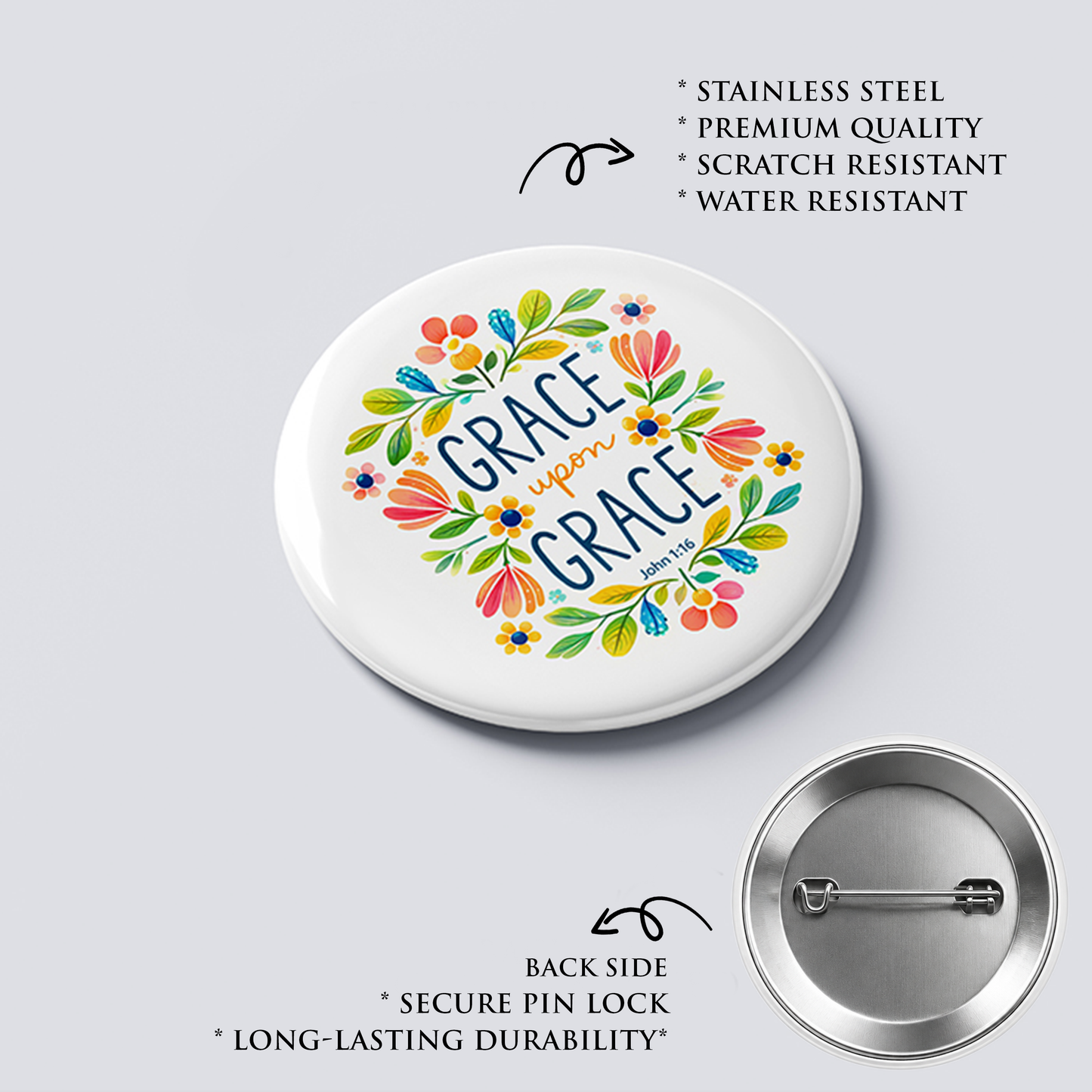 GRACE UPON GRACE : Christian Decor | Premium Quality Round Badge