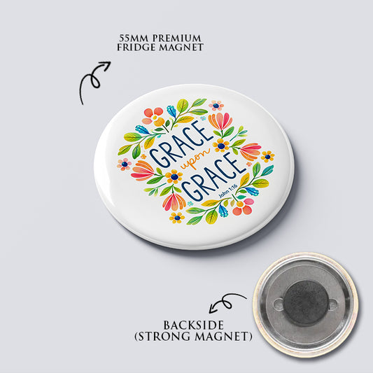Grace Upon Grace Fridge Magnet | Christian Decor | Premium Quality Round Badge