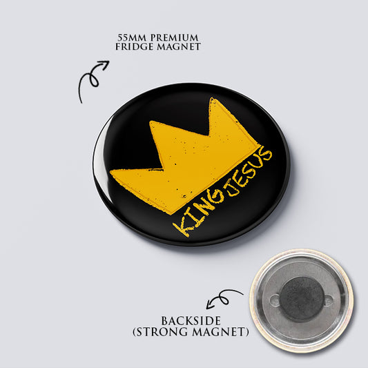 "King Jesus" Fridge Magnet (Big Size) | Christian Decor | Premium Quality Round Badge