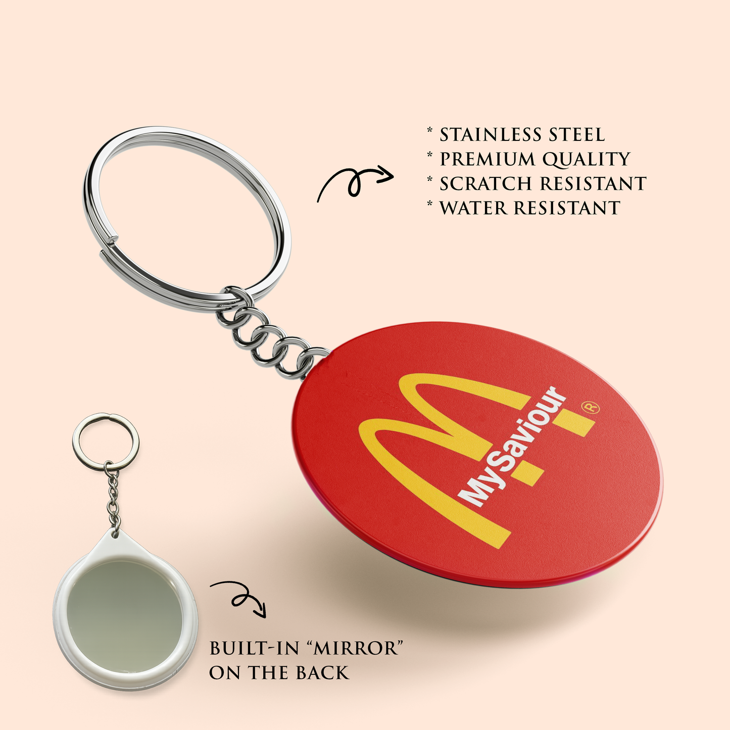"MY SAVIOUR" Key Chain with Mirror | Christian Decor | Premium Quality Round Key Chain