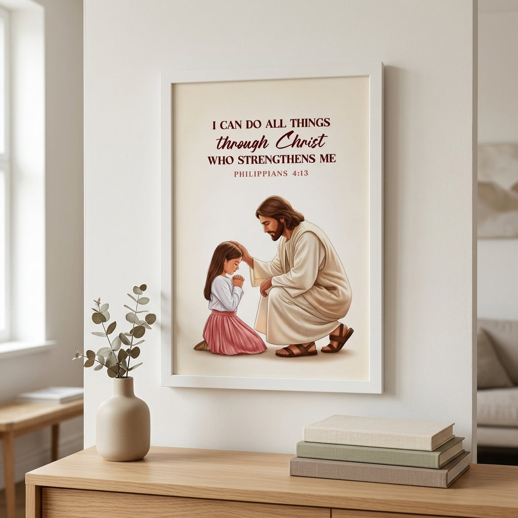 I CAN DO ALL THINGS THROUGH CHRIST : Table Frame | Philippians 4:13 Christian Desk Decor | A5, A4, A3 sizes Photo Frames