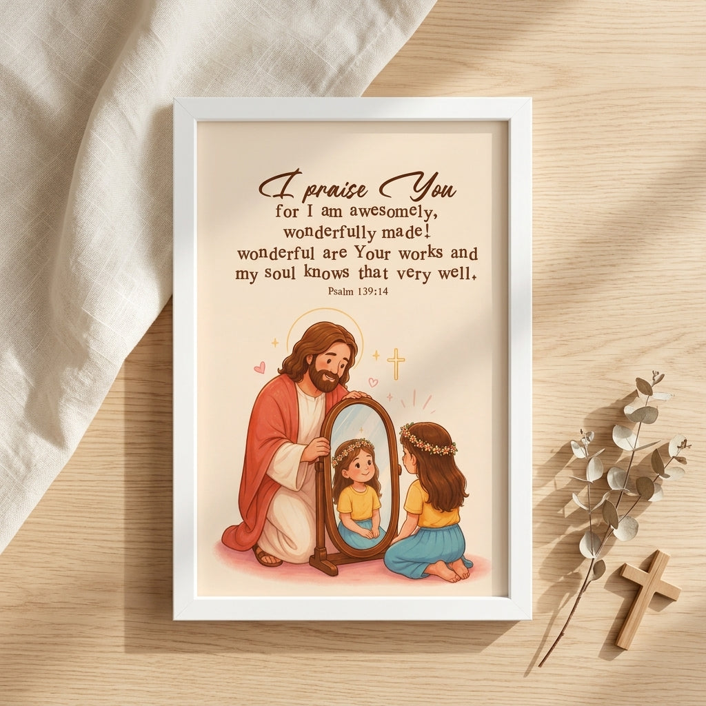 I Praise You For I Am Fearfully and Wonderfully Made Frame | Psalm 139:14 Christian Wall Art | A5, A4, A3 sizes Photo Frames