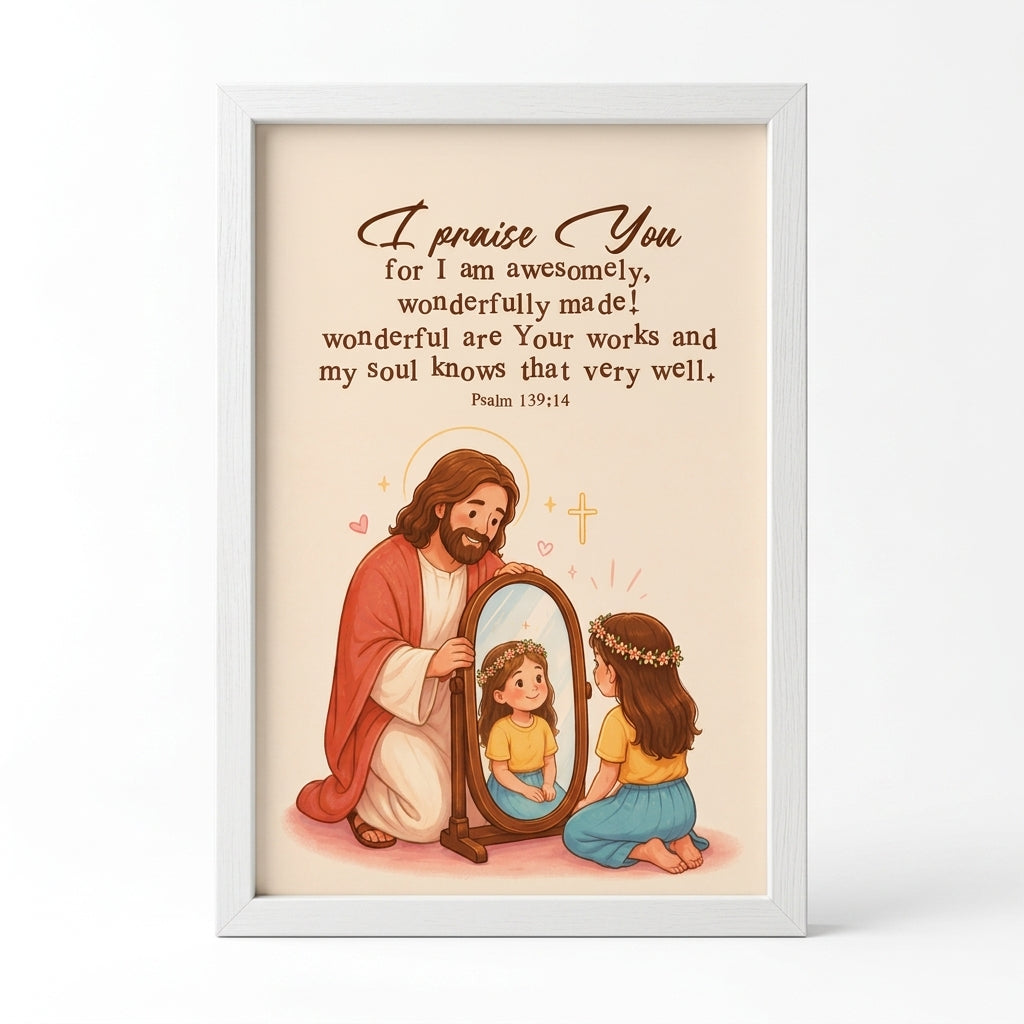 I Praise You For I Am Fearfully and Wonderfully Made Frame | Psalm 139:14 Christian Wall Art | A5, A4, A3 sizes Photo Frames