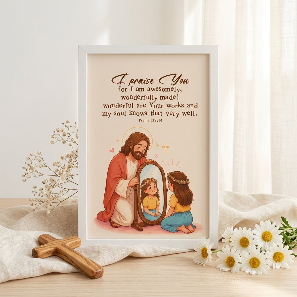 I Praise You For I Am Fearfully and Wonderfully Made Frame | Psalm 139:14 Christian Wall Art | A5, A4, A3 sizes Photo Frames