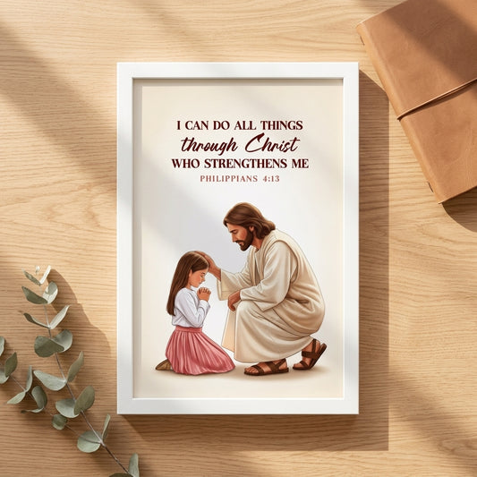 I CAN DO ALL THINGS THROUGH CHRIST : Table Frame | Philippians 4:13 Christian Desk Decor | A5, A4, A3 sizes Photo Frames