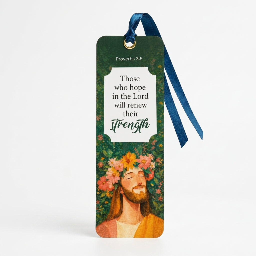 Christian Bookmark with Blue Satin Ribbon | Bible Verse Inspirational Bookmark | Premium Laminated Scripture Gift for Bible Readers