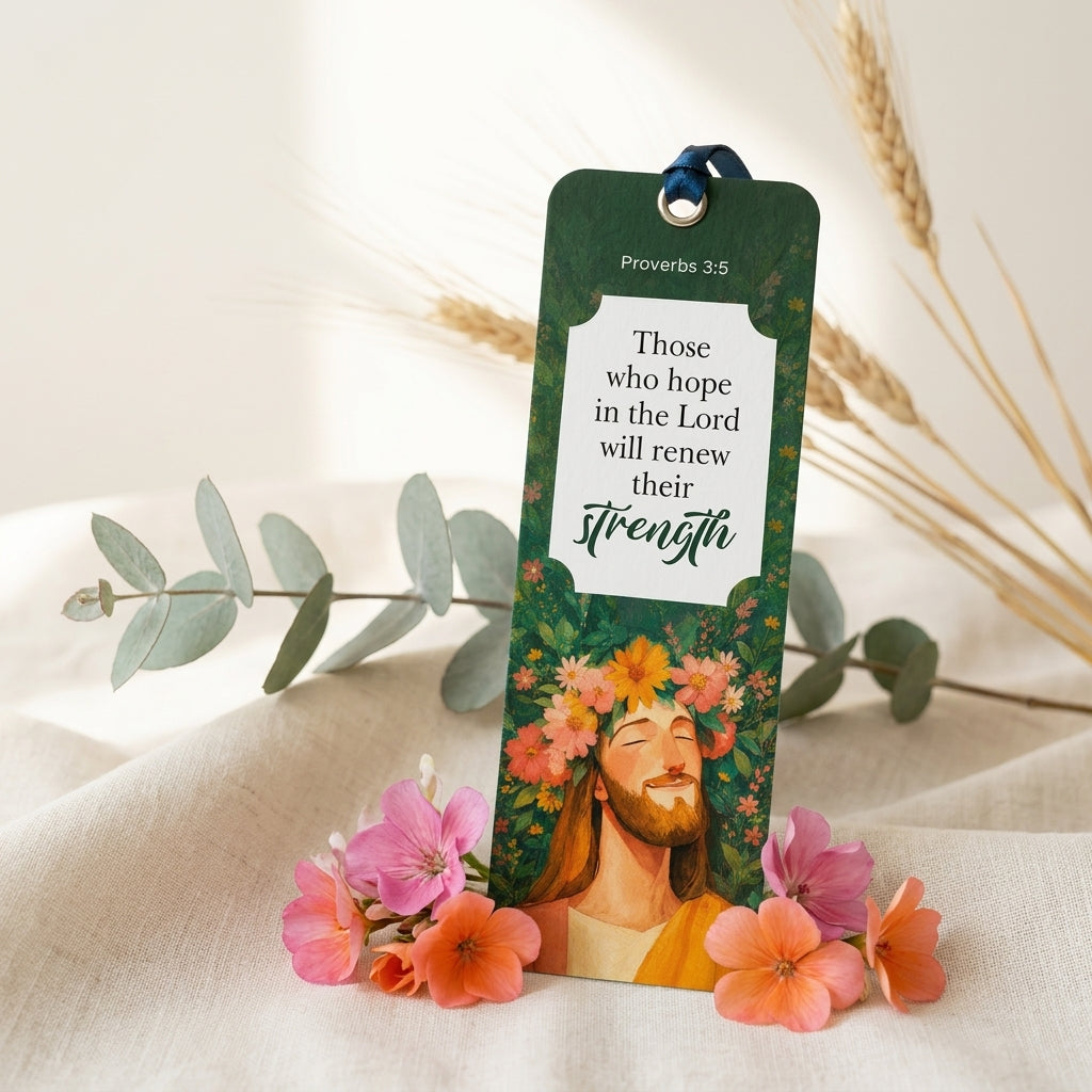 Christian Bookmark with Blue Satin Ribbon | Bible Verse Inspirational Bookmark | Premium Laminated Scripture Gift for Bible Readers