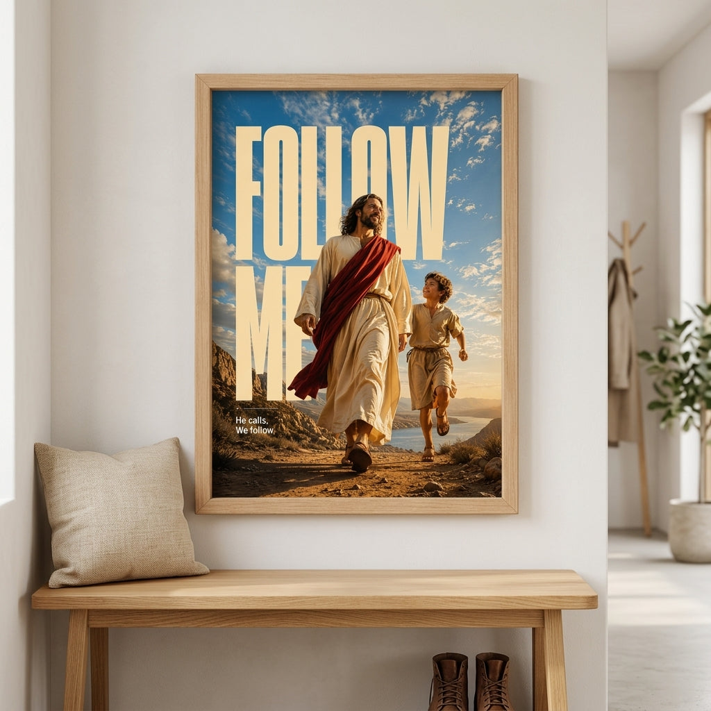 Follow Me Jesus Christian Wall Art Wooden Frame : Christian Desk Decor | A5, A4, A3 sizes Photo Frames