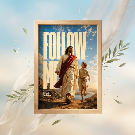 Follow Me Jesus Christian Wall Art Wooden Frame : Christian Desk Decor | A5, A4, A3 sizes Photo Frames