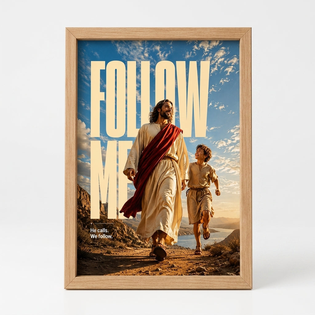 Follow Me Jesus Christian Wall Art Wooden Frame : Christian Desk Decor | A5, A4, A3 sizes Photo Frames