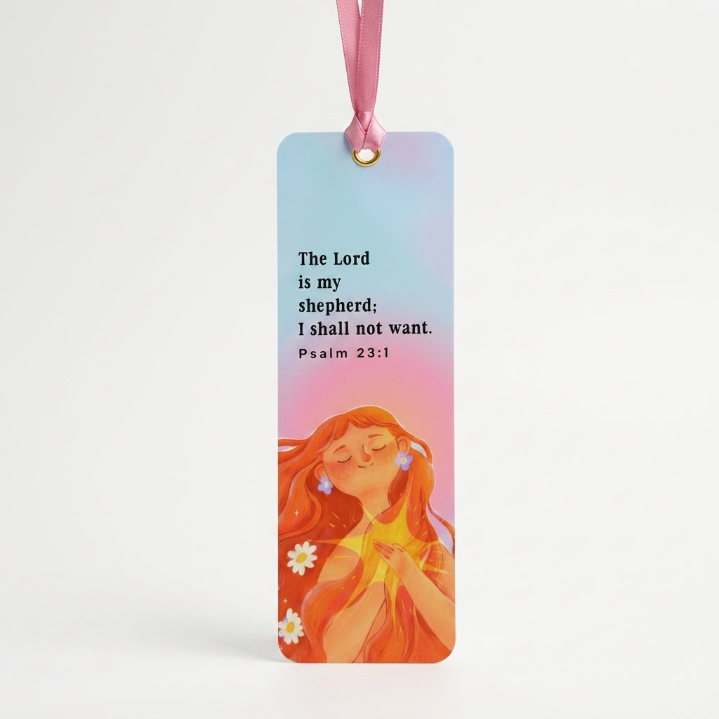 Psalm 23:1 Christian Bookmark with Satin Ribbon | The Lord Is My Shepherd Bible Verse Bookmark | Inspirational Gift for Women, Kids & Bible Readers
