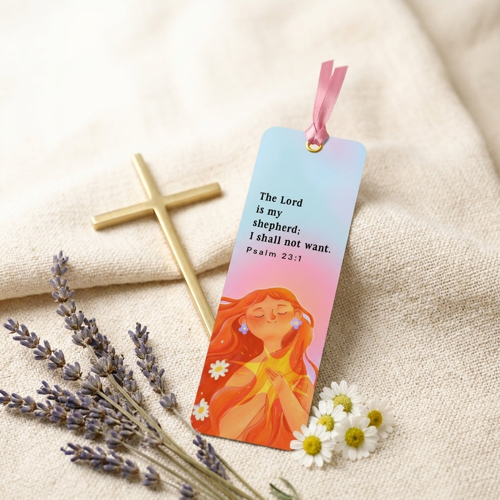Psalm 23:1 Christian Bookmark with Satin Ribbon | The Lord Is My Shepherd Bible Verse Bookmark | Inspirational Gift for Women, Kids & Bible Readers