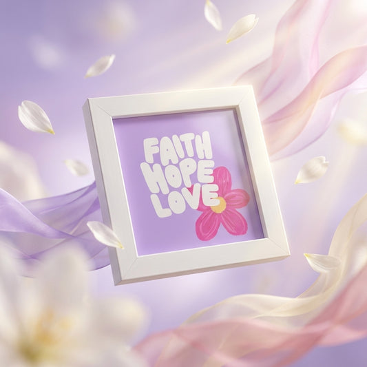 Faith Hope Love Mini Photo Frame | 4x4 Inch White Desk Decor | Christian Gift Frame