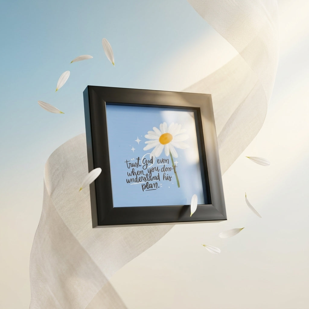 Trust God Mini Photo Frame | 4x4 Inch White Desk Decor | Christian Gift Frame