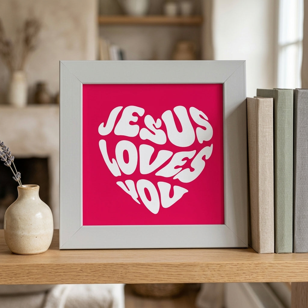 Jesus Loves You Christian Mini Frame | Inspirational Faith Desk Decor | White Tabletop Frame
