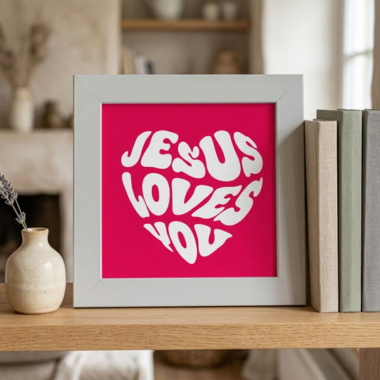 Jesus Loves You Christian Mini Frame | Inspirational Faith Desk Decor | White Tabletop Frame