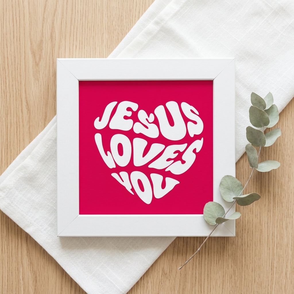Jesus Loves You Christian Mini Frame | Inspirational Faith Desk Decor | White Tabletop Frame