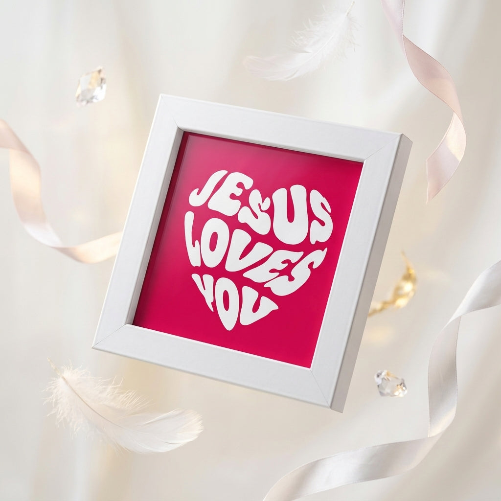 Jesus Loves You Christian Mini Frame | Inspirational Faith Desk Decor | White Tabletop Frame