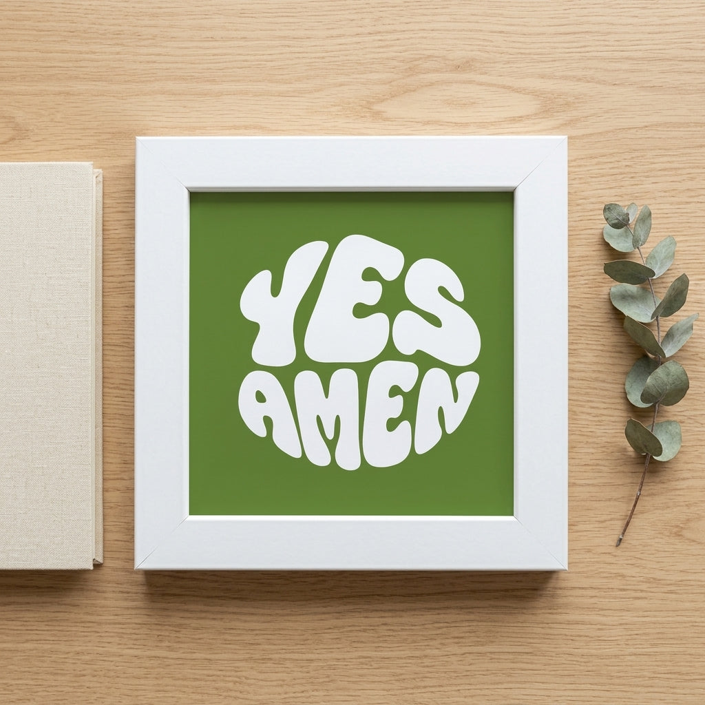 Yes Amen Christian Mini Frame | Inspirational Faith Desk Decor | Modern White Tabletop Frame