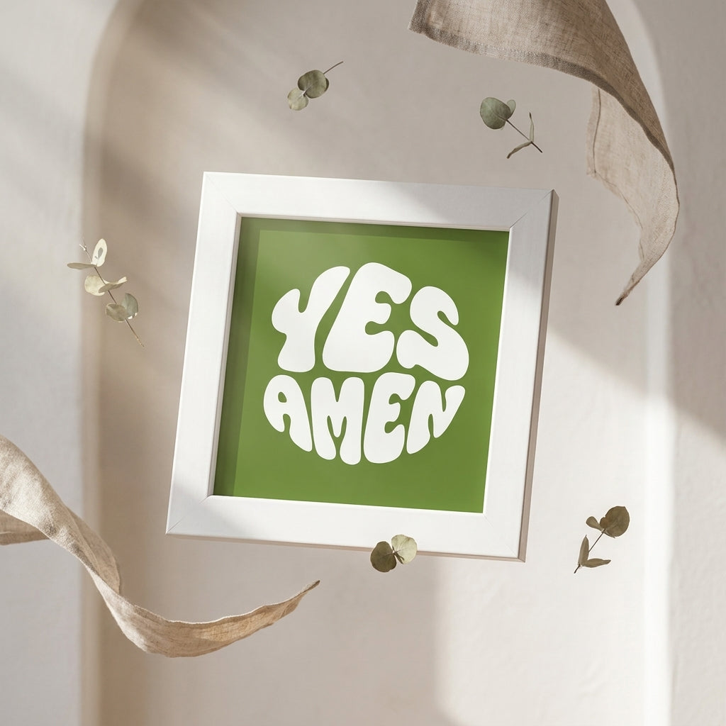 Yes Amen Christian Mini Frame | Inspirational Faith Desk Decor | Modern White Tabletop Frame