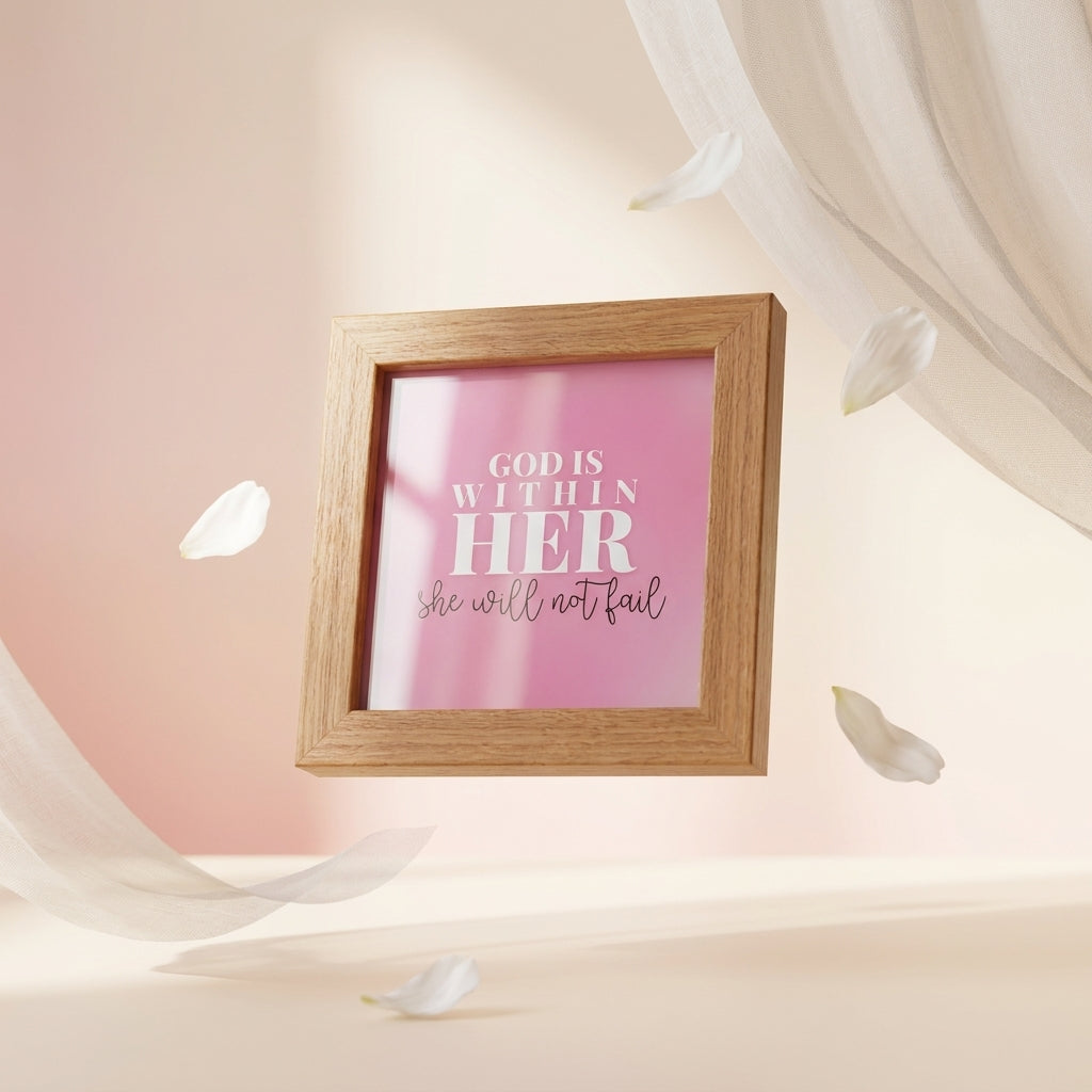 God Is Within Her Mini Frame | Psalm 46:5 Christian Desk Decor | 4x4 Inch White Desk Decor