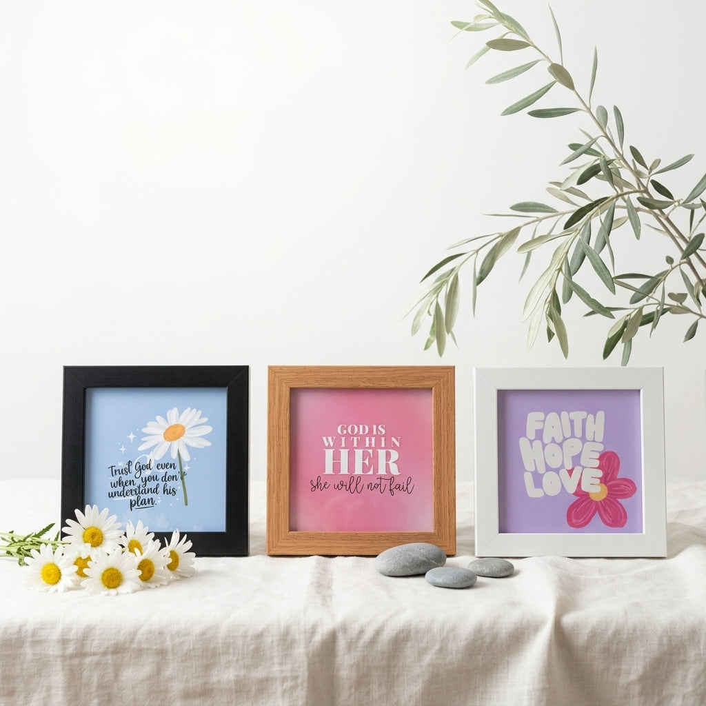 Christian Mini Frames Collection | Inspirational Bible Verse Tabletop Decor | Set of 3 Faith Mini Frames