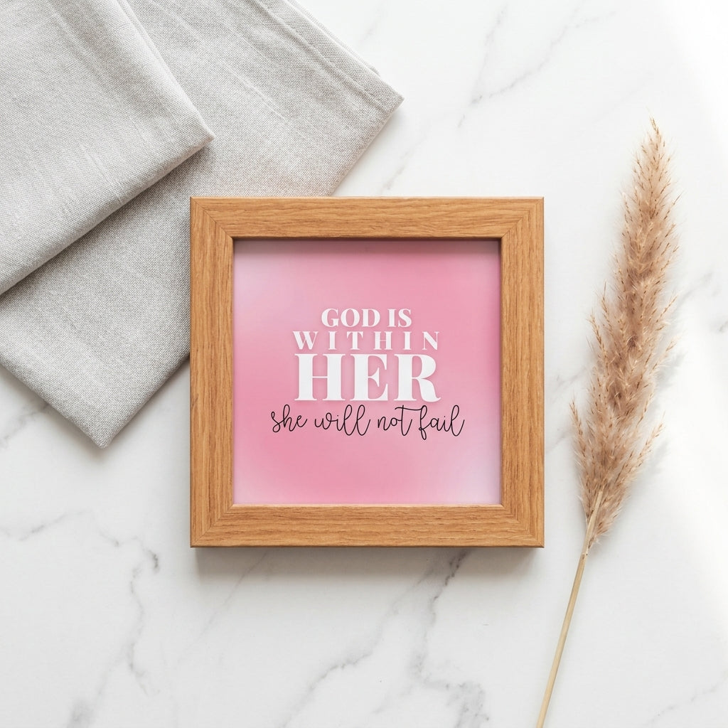 God Is Within Her Mini Frame | Psalm 46:5 Christian Desk Decor | 4x4 Inch White Desk Decor