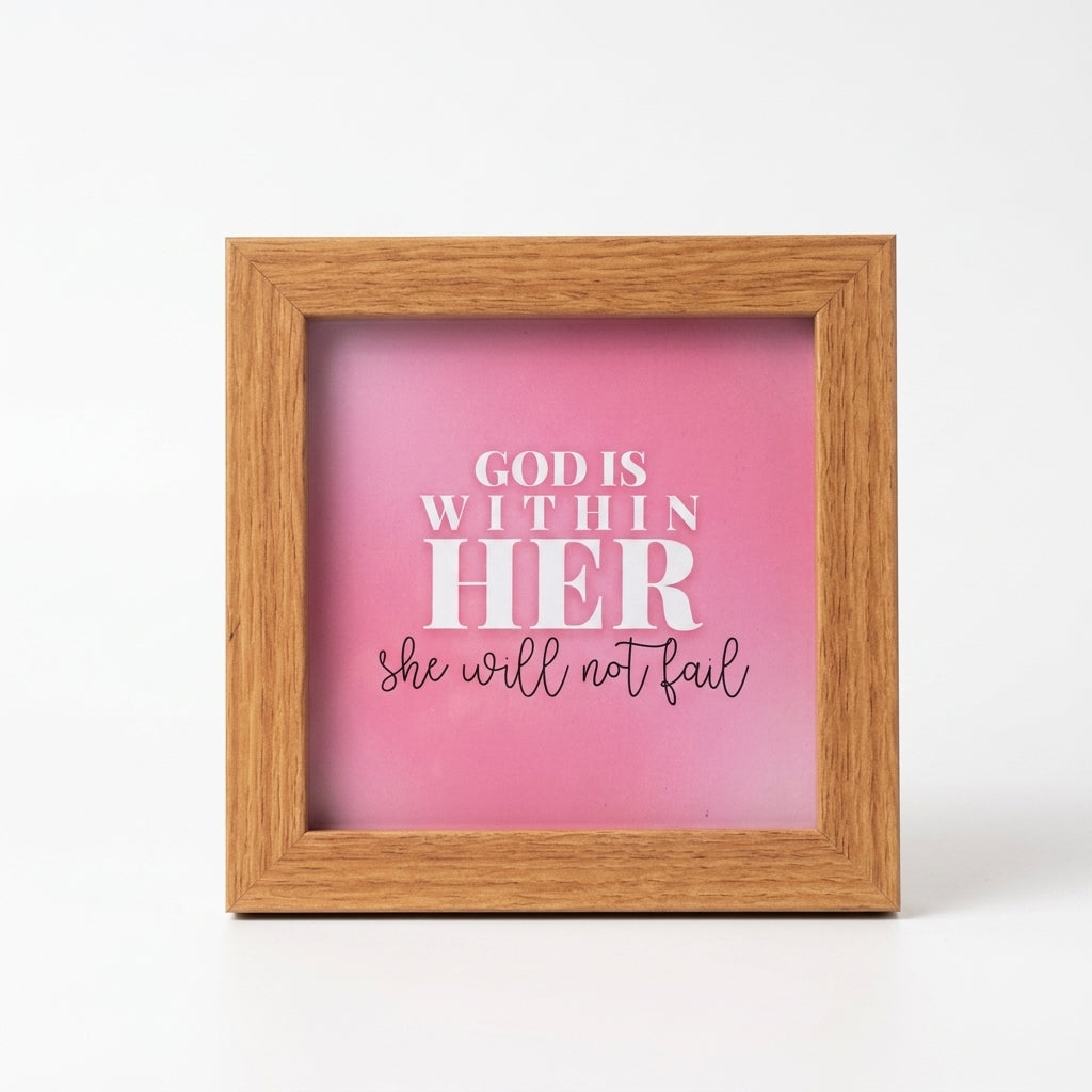 God Is Within Her Mini Frame | Psalm 46:5 Christian Desk Decor | 4x4 Inch White Desk Decor