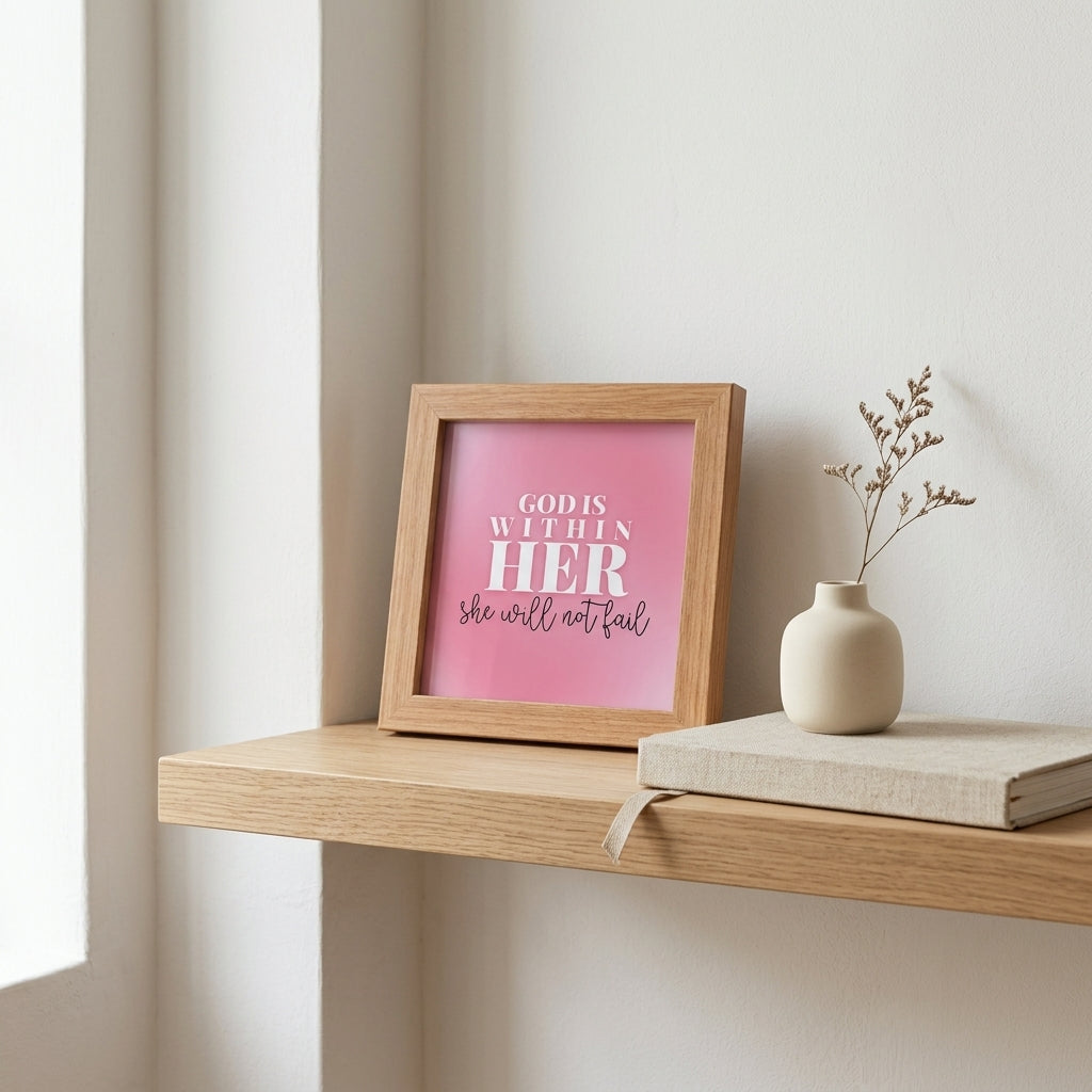 God Is Within Her Mini Frame | Psalm 46:5 Christian Desk Decor | 4x4 Inch White Desk Decor