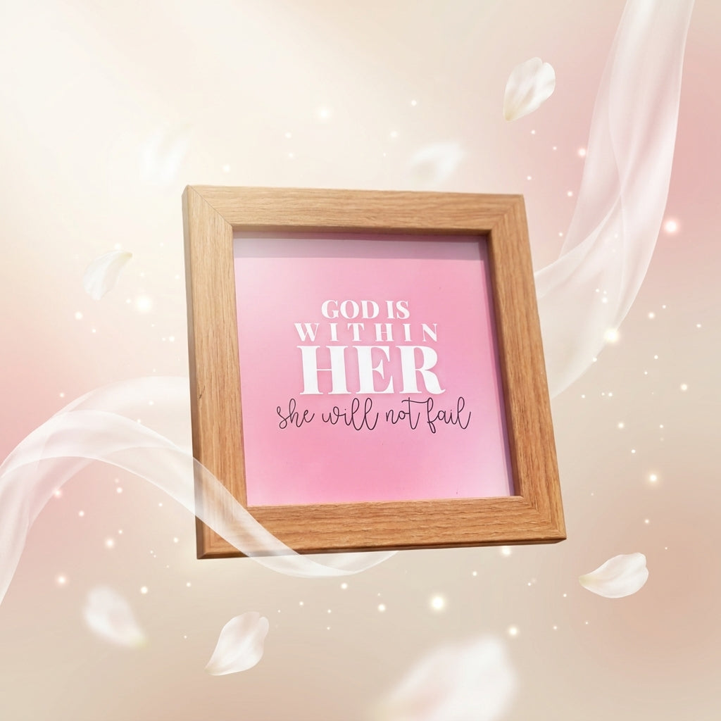 God Is Within Her Mini Frame | Psalm 46:5 Christian Desk Decor | 4x4 Inch White Desk Decor