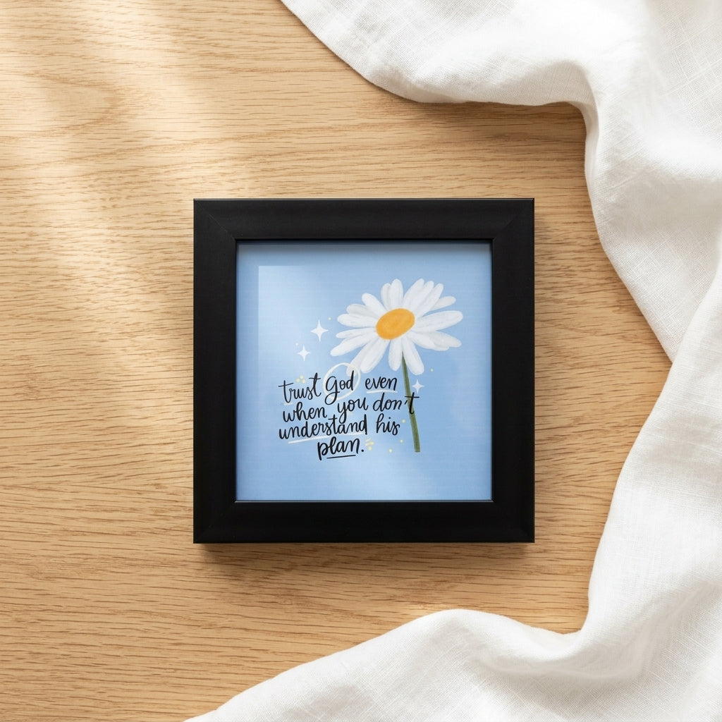 Trust God Mini Photo Frame | 4x4 Inch White Desk Decor | Christian Gift Frame