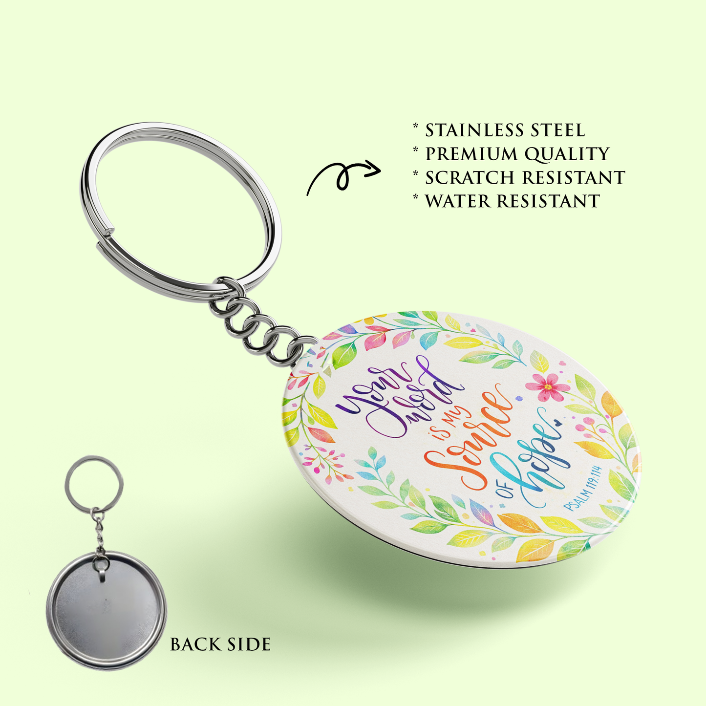 YOUR WORD IS MY SOURCE OF HOPE : Stainless Steel Keyring | Bible Verse Keychain | Premium Stainless Steel